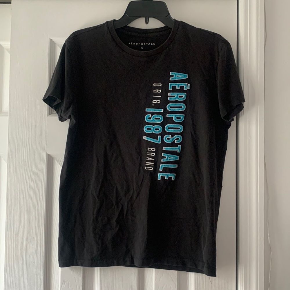 Aeropostale black tee shirt with blue writing